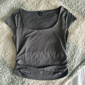 Grey Basic Scoop Neck  Top